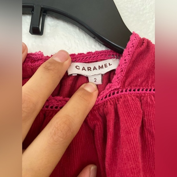 Caramel Red/Pink Long Sleeve corduroy Baby girl Dress - Picture 4 of 6